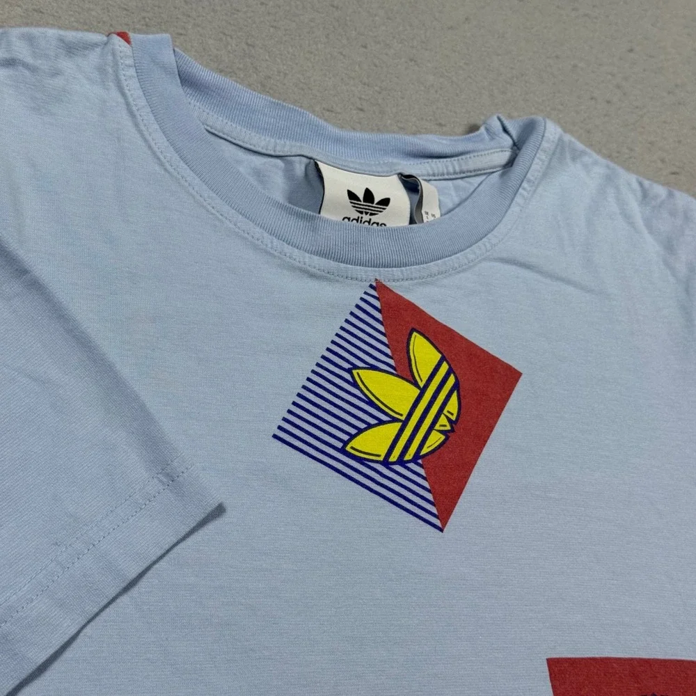 Adidas Originals Mens Trefoil Geometric Graphic T-Shirt Light Blue Large